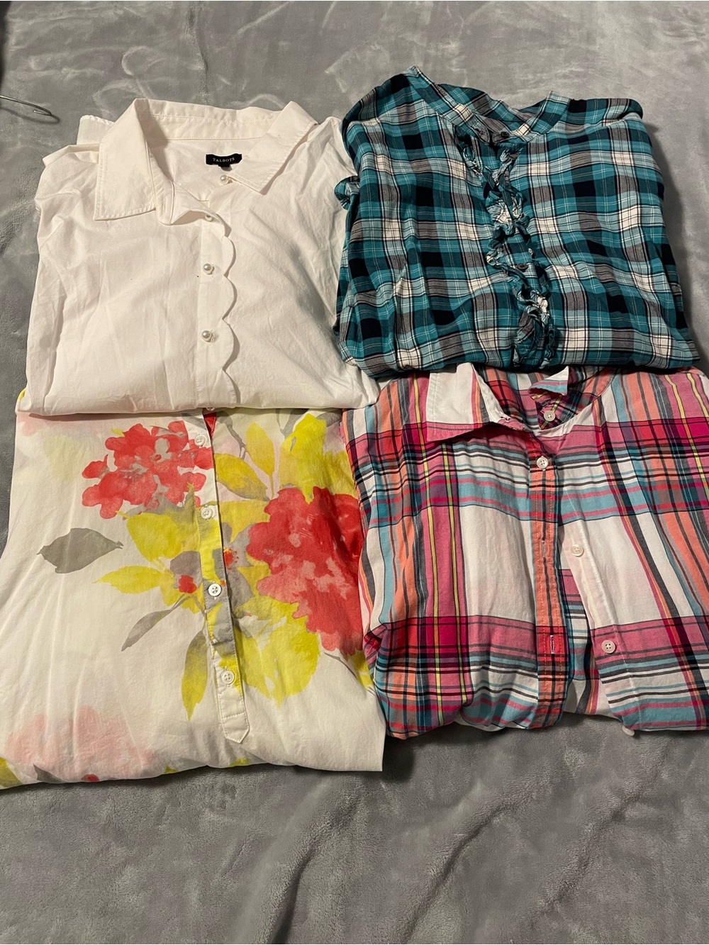Talbots Women's Mixed Button-Front Tops - White, Teal Plaid, Pink Plaid & Floral